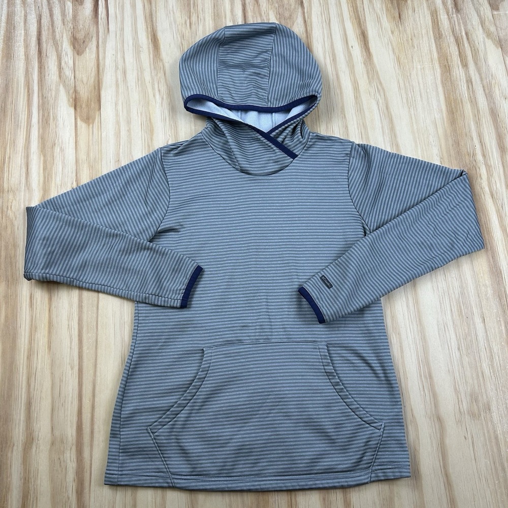 Columbia Women's Pullover Hoodie XS Gray Stripe Lightweight Fleece Lined Active